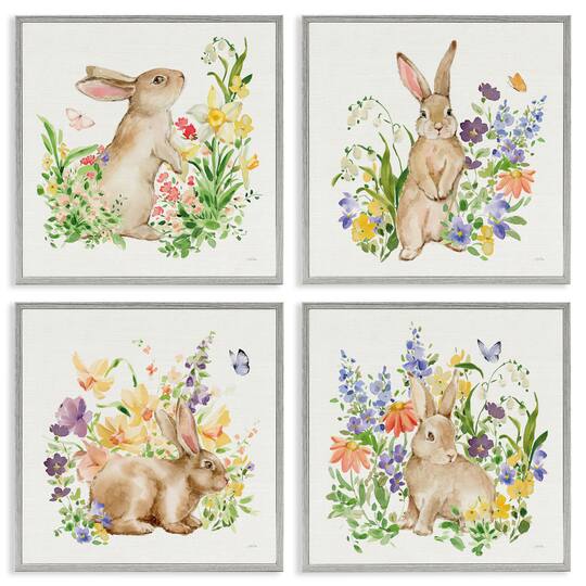 Stupell Industries Celebrate Spring Floral Bunnies Framed Giclée Wall Art Set
